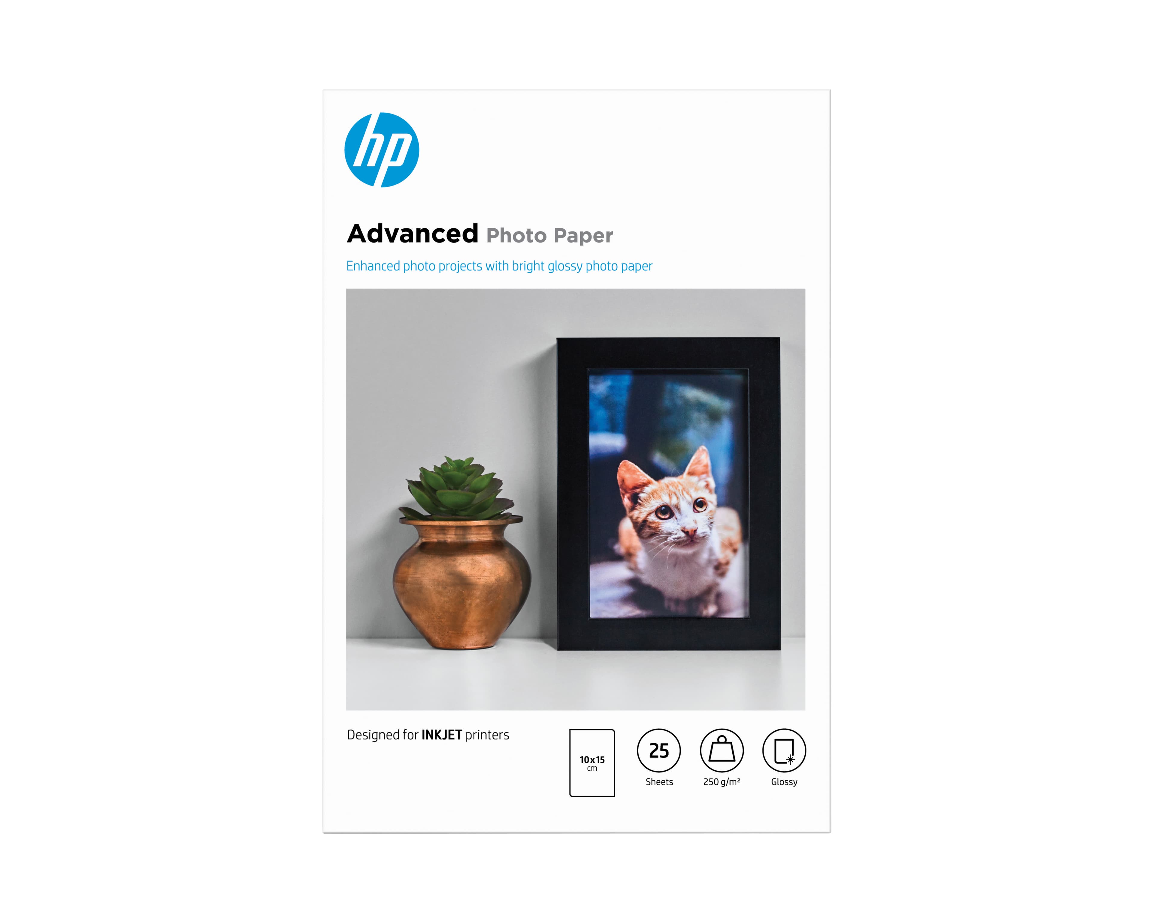 HP ADVANCED GLOSSY PHOTO PAPER - BRILLANT - 100 X 150 MM - 250 G/M² - 25 FEUILLE(S) PAPIER PHOTO - POUR ENVY INSPIRE 7255, 79XX, OFFICEJET 80XX, PHOTOSMART B110, SMART TANK PLUS 55X