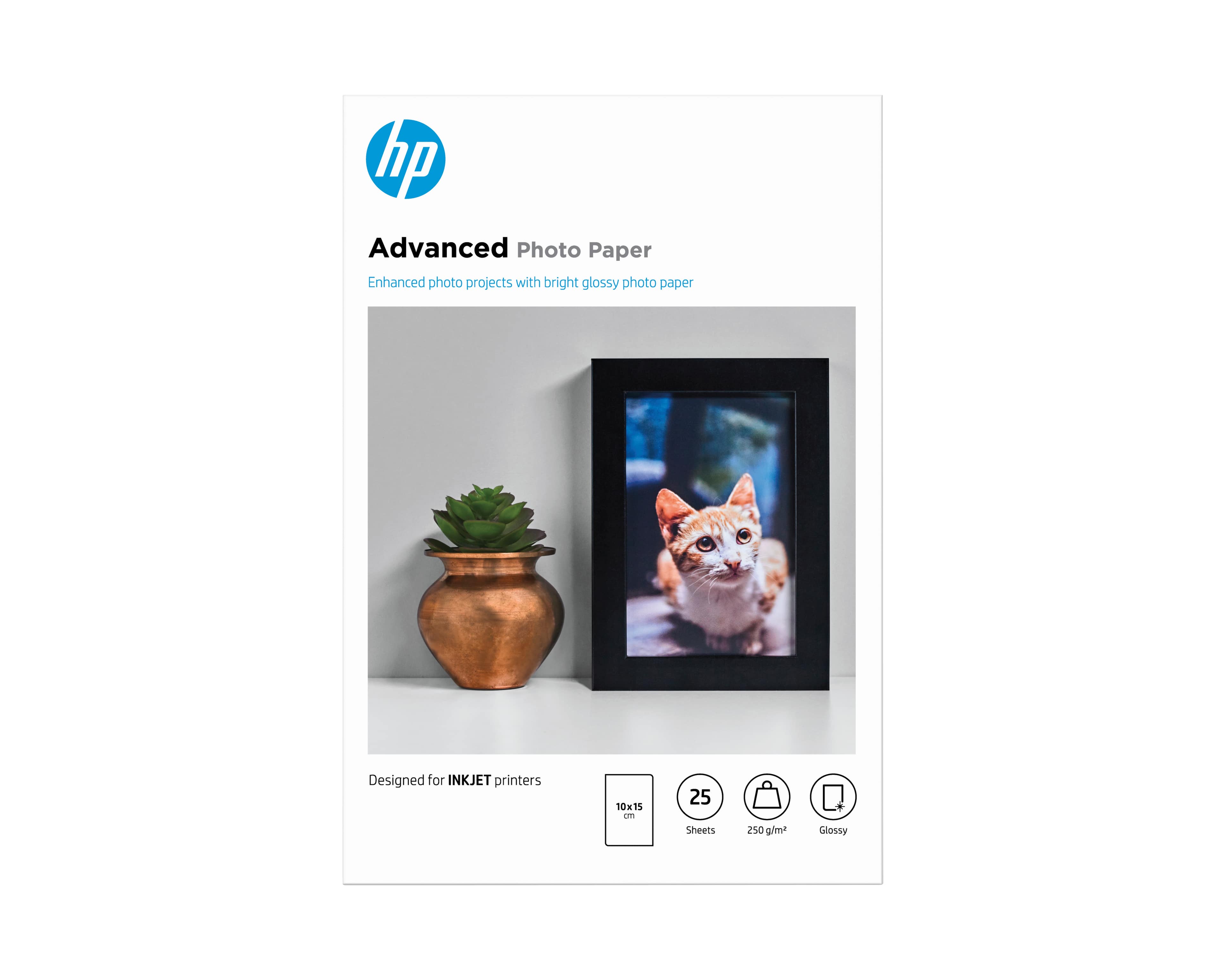 HP ADVANCED GLOSSY PHOTO PAPER - BRILLANT - 100 X 150 MM - 250 G/M² - 25 FEUILLE(S) PAPIER PHOTO - POUR ENVY INSPIRE 7255, 79XX, OFFICEJET 80XX, PHOTOSMART B110, SMART TANK PLUS 55X