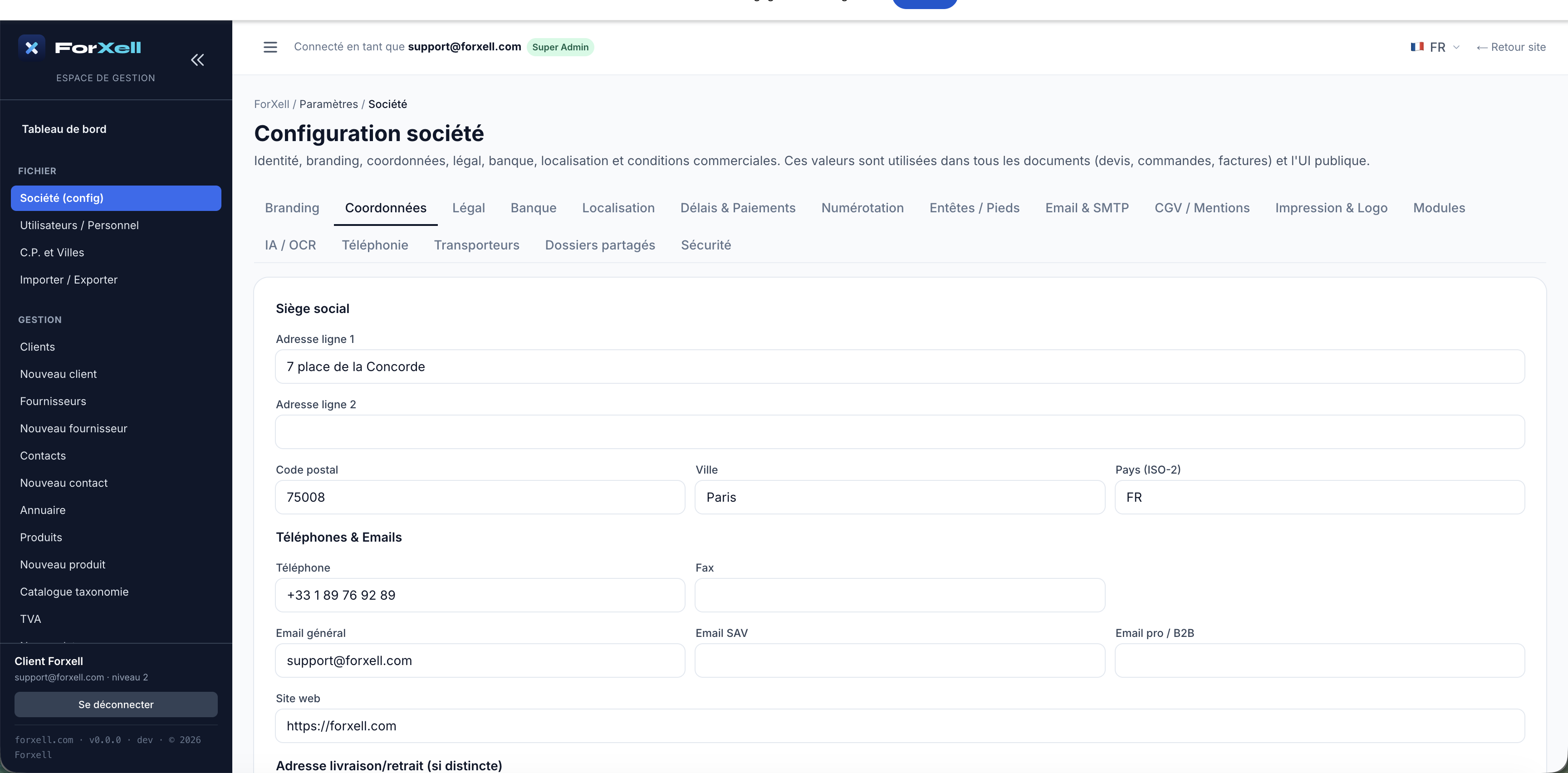 Société — Coordonnées