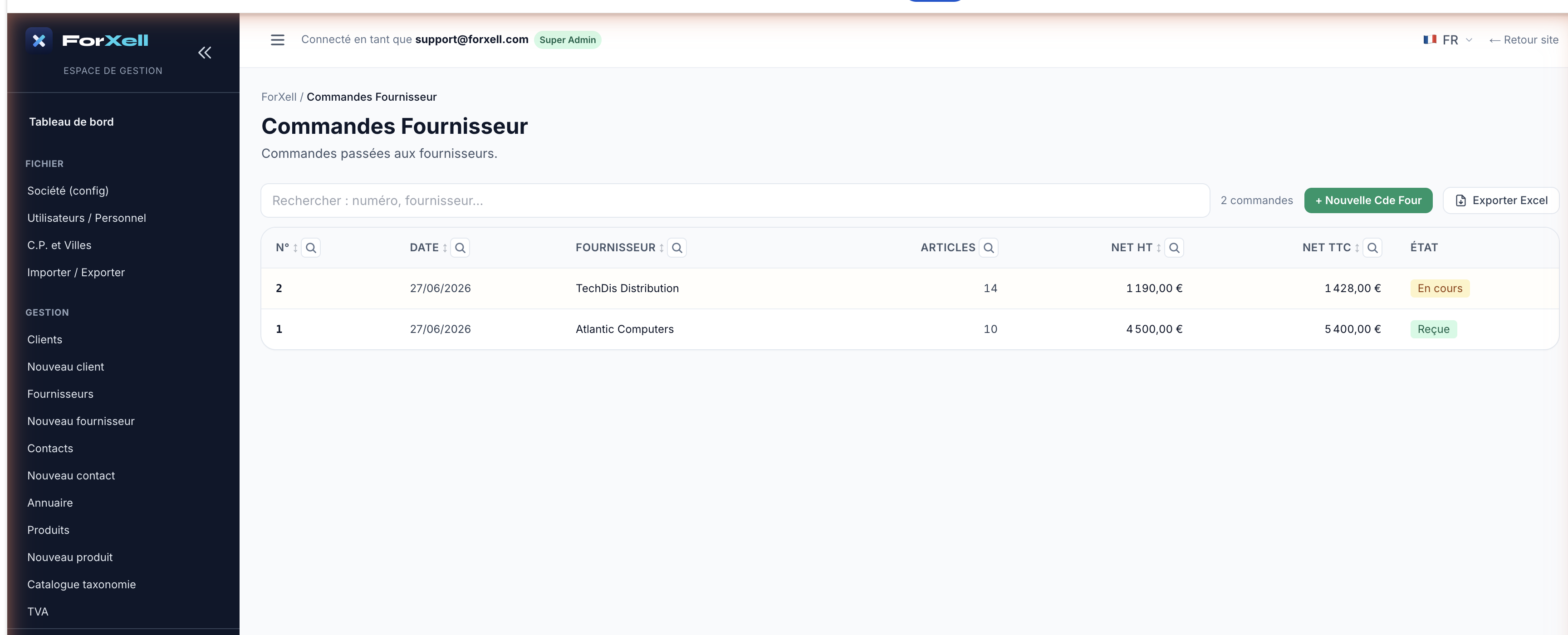Commandes fournisseurs